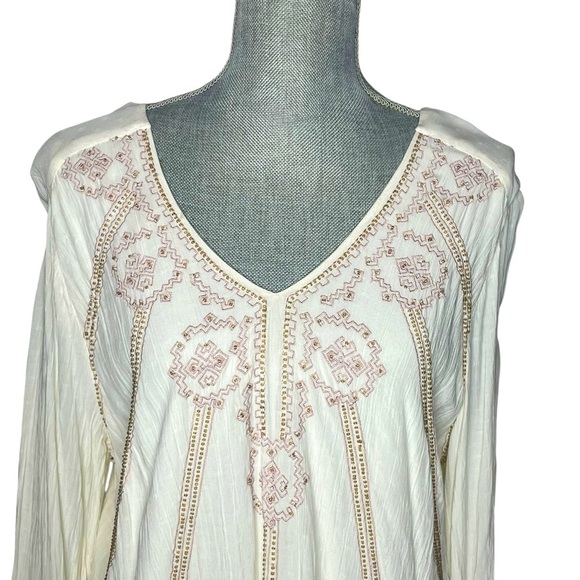 Chico’s Size 2 (12/14) Cream Boho Embroidered Beaded Peasant Top Long Sleeve - Picture 5 of 12